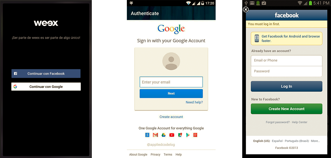 Imagen de login y registro en la app con Google o Facebook